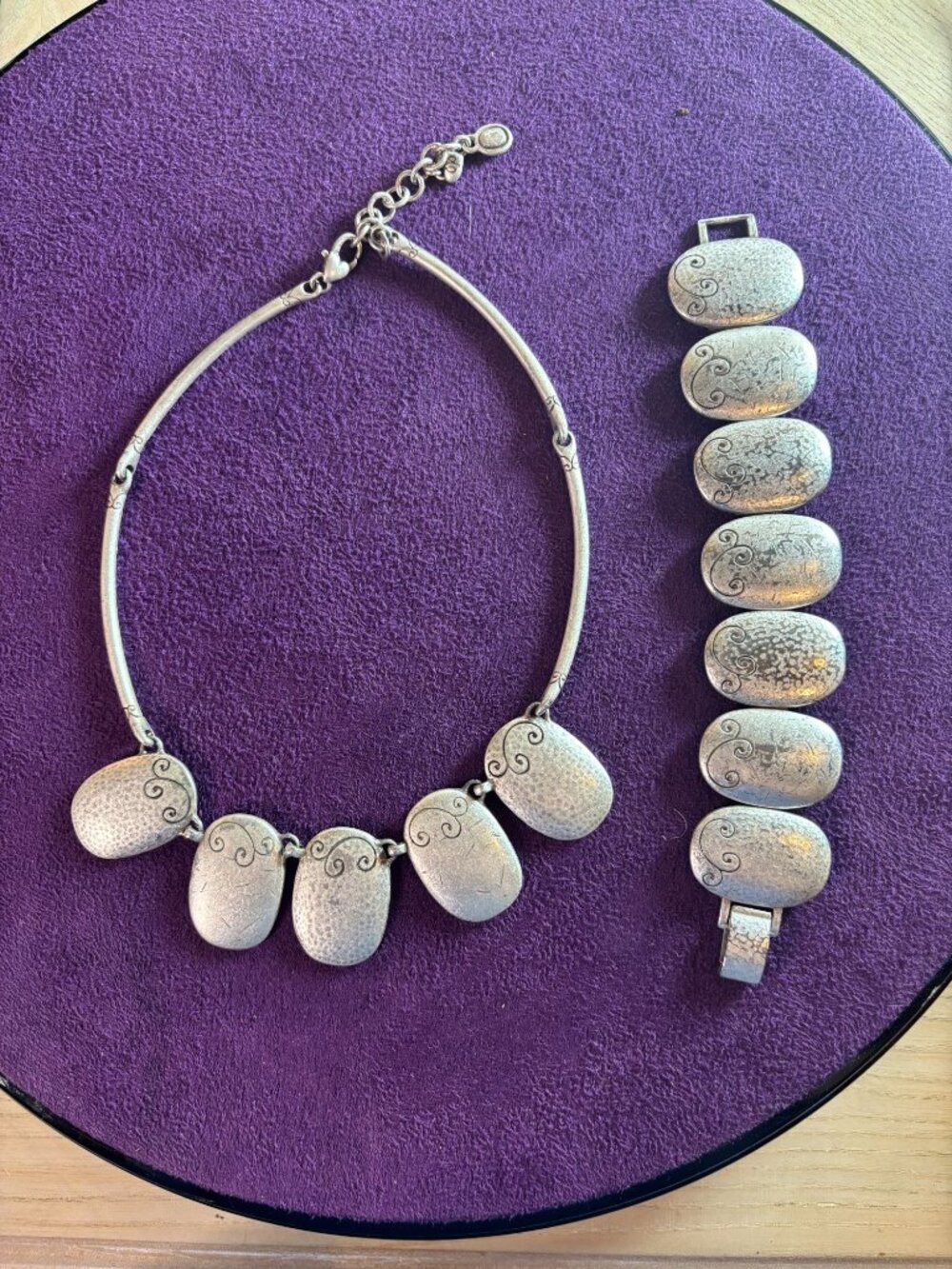 Brighton Silver-Toned Hammered Metal Necklace & Bracelet Jewelry Set With Swirl - Picture 2 of 15
